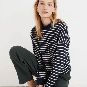 Madewell quilted Blue white striped pullover size small sweatshirt